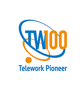 Logo: "Top 100 Telework Pioneers"  certified by the Ministry of Internal Affairs and Communications