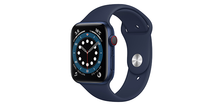 Apple Watch Series 6 44mm ブルーアルミニウムケースとディープネイビースポーツバンド