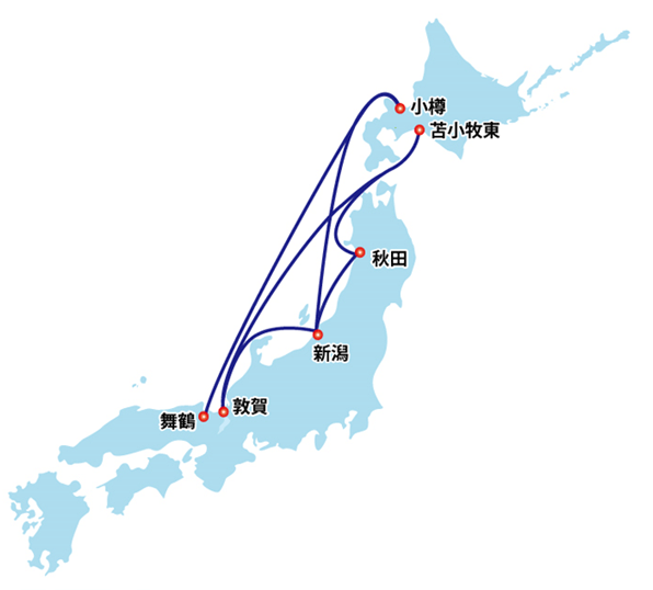 画像:新日本海フェリーの定期航路図